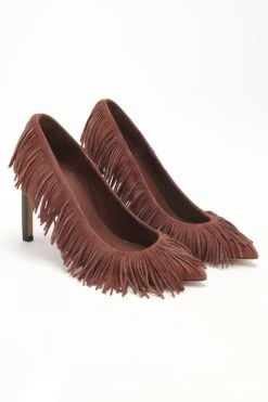 ULLA JOHNSON Inez Fringe High Heel - Mahogany -ULLA JOHNSON Outlet FA231004 INEZ FRINGE HIGH HEEL MAHOGANY WEB UPDATE 01