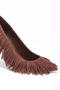 ULLA JOHNSON Inez Fringe High Heel - Mahogany -ULLA JOHNSON Outlet FA231004 INEZ FRINGE HIGH HEEL MAHOGANY WEB UPDATE 02