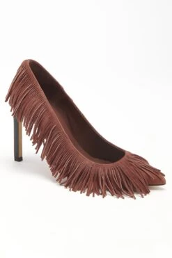 ULLA JOHNSON Inez Fringe High Heel - Mahogany -ULLA JOHNSON Outlet FA231004 INEZ FRINGE HIGH HEEL MAHOGANY WEB UPDATE 03