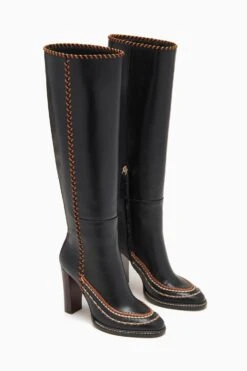 ULLA JOHNSON Arlette Knee High Boot - Noir -ULLA JOHNSON Outlet FA231013 KNEEHIGHBOOTWITHSTITCHDETAIL NOIR d r web