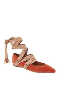 ULLA JOHNSON Arlo Ribbon Ballet Flat - Redwood -ULLA JOHNSON Outlet FA231017 RIBBON BALLET AMBER VELVET b r UPDATE