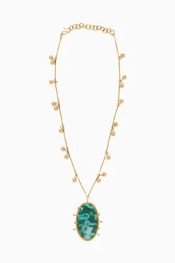 ULLA JOHNSON Hammered Chain Organic Stone Pendant - Turquoise