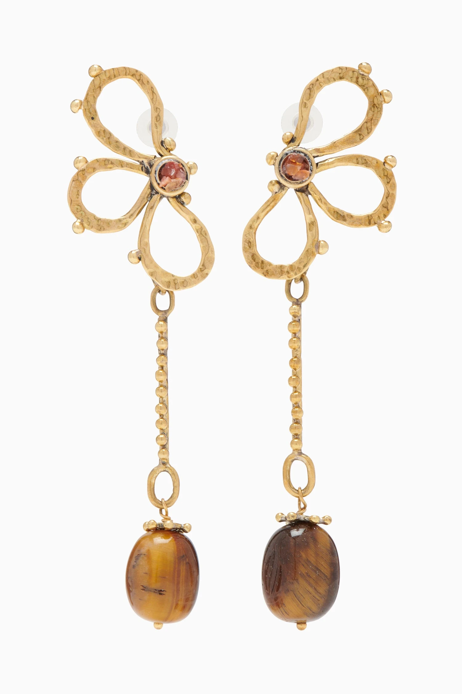 ULLA JOHNSON Hammered Chain Flower Drop Earring - Tiger's Eye 2 ULLA JOHNSON Hammered Chain Flower Drop Earring - Tiger's Eye - Image 2