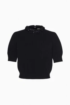 ULLA JOHNSON Liv Embroidered Cashmere Short Sleeve Knit - Noir 9 ULLA JOHNSON Liv Embroidered Cashmere Short Sleeve Knit - Noir -ULLA JOHNSON Outlet FA250721 LivEmbroideredCashmereShortSleeveKnit NOIR a Web