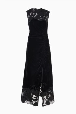 ULLA JOHNSON Rosaria Embroidered Ruched Dress - Noir 12 ULLA JOHNSON Rosaria Embroidered Ruched Dress - Noir -ULLA JOHNSON Outlet PS260120 RosariaVelvetRuchedDress NOIR a2 r web