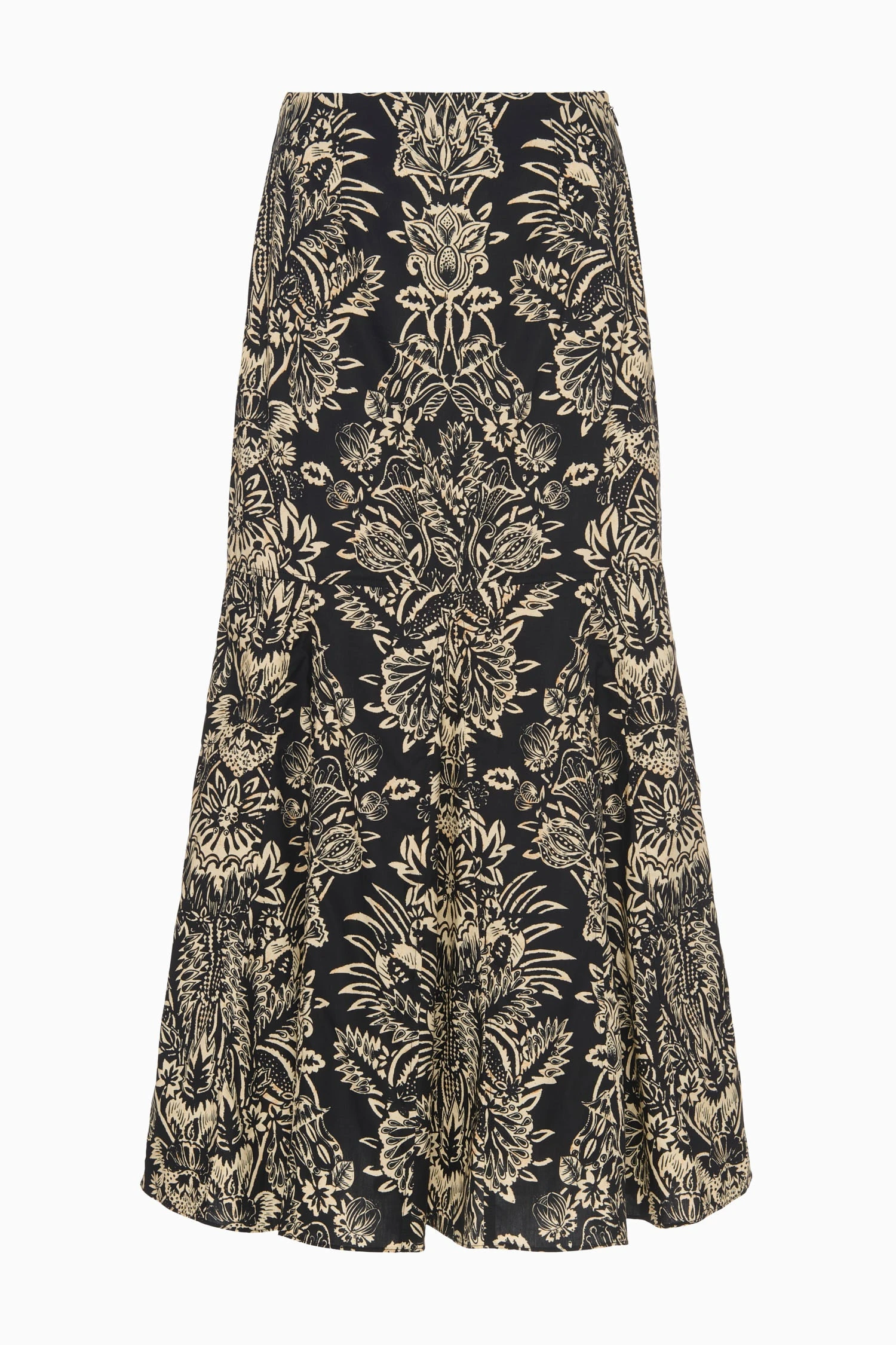 ULLA JOHNSON Clarisse Trumpet Midi Skirt - Noir Flora 2 ULLA JOHNSON Clarisse Trumpet Midi Skirt - Noir Flora - Image 2