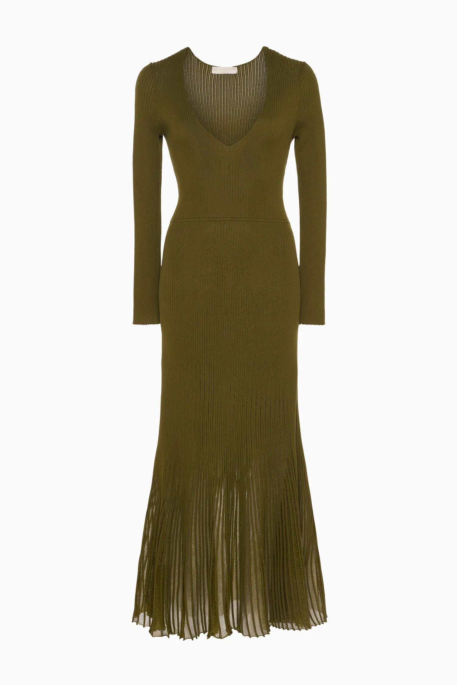ULLA JOHNSON Zeda V Neck Midi Dress - Olive 2 ULLA JOHNSON Zeda V Neck Midi Dress - Olive - Image 2