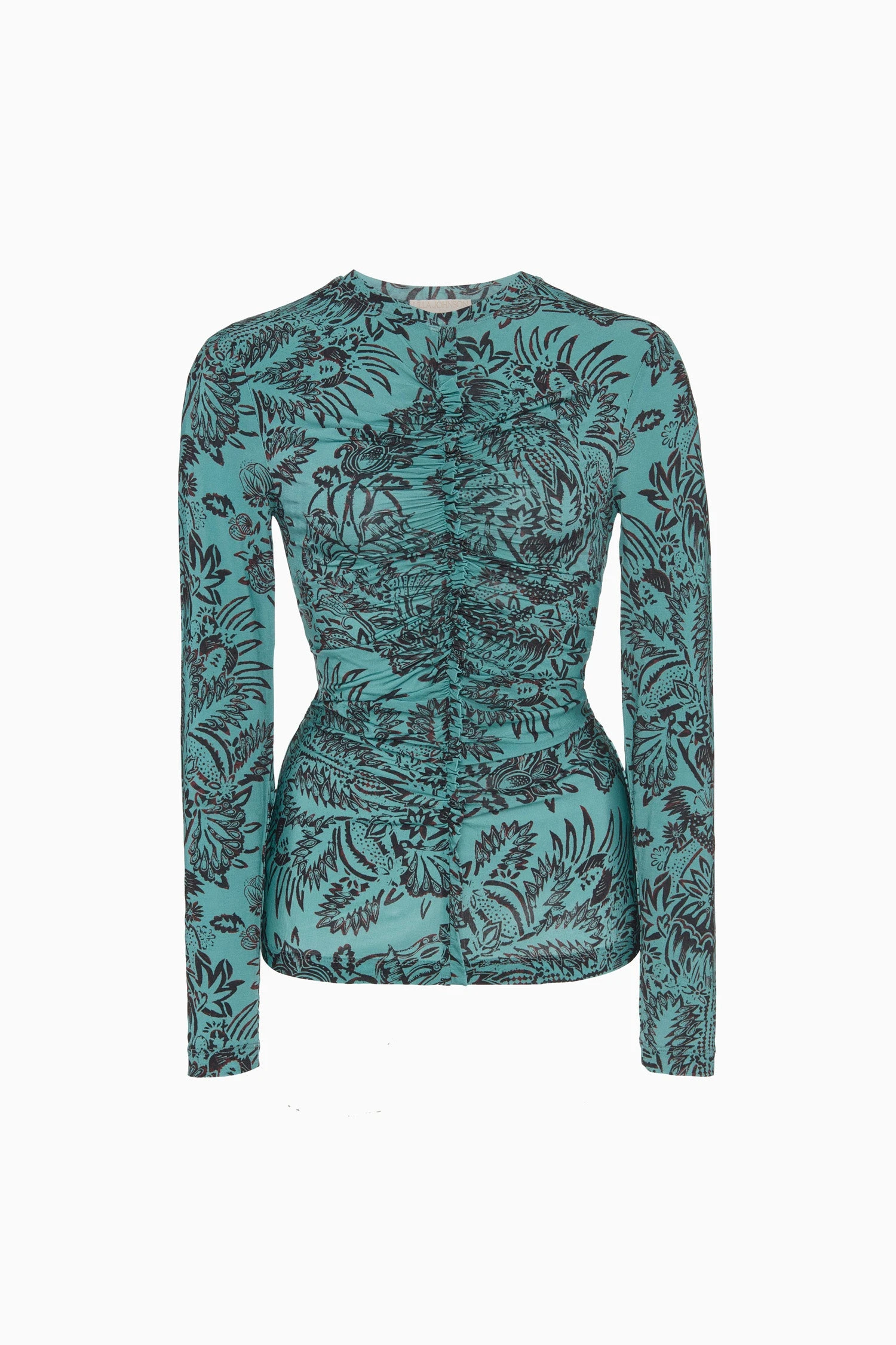 ULLA JOHNSON Asha Ruched LS Top - Ocean Flora 2 ULLA JOHNSON Asha Ruched LS Top - Ocean Flora - Image 2