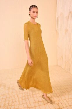 ULLA JOHNSON Maxine Short Sleeve Knit Long Dress - Gild
