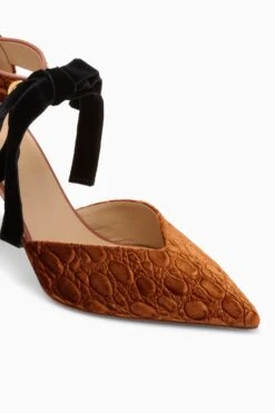 ULLA JOHNSON Corinna Eyelet Detail High Heel - Sierra -ULLA JOHNSON Outlet UJ45103B CORINNABOWHIGHHEEL SIERRAVELVETCROC c web