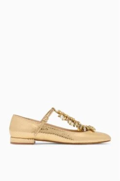 ULLA JOHNSON Bianca Crystal T&ndash;Strap Ballerina - Gold Python