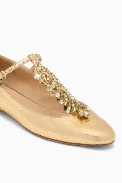 ULLA JOHNSON Bianca Crystal T&ndash;Strap Ballerina - Gold Python -ULLA JOHNSON Outlet UJ45120A BIANCACRYSTALT STRAPBALLERINA GOLDEMBOSSEDPYTHON c web 4fac655c f5ee 4dfc 9c25 2e014bce1b49