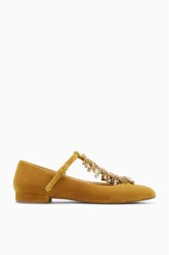ULLA JOHNSON Bianca Crystal T&ndash;Strap Ballerina - Artichoke