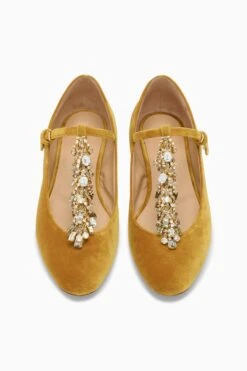 ULLA JOHNSON Bianca Crystal T&ndash;Strap Ballerina - Artichoke -ULLA JOHNSON Outlet UJ45120B BIANCACRYSTALT STRAPBALLERINA ARTICHOKEVELVET d web