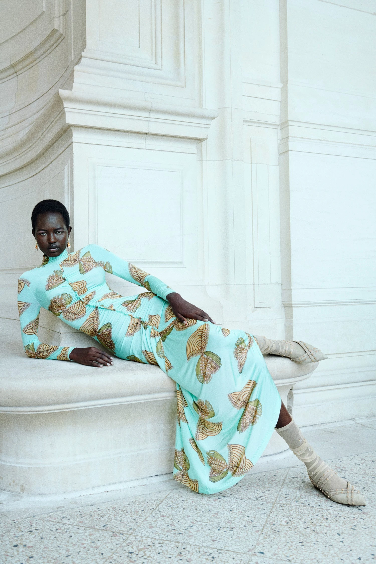 ULLA JOHNSON Ida Ruched Turtleneck Dress - Water Blossoms 2 ULLA JOHNSON Ida Ruched Turtleneck Dress - Water Blossoms - Image 2