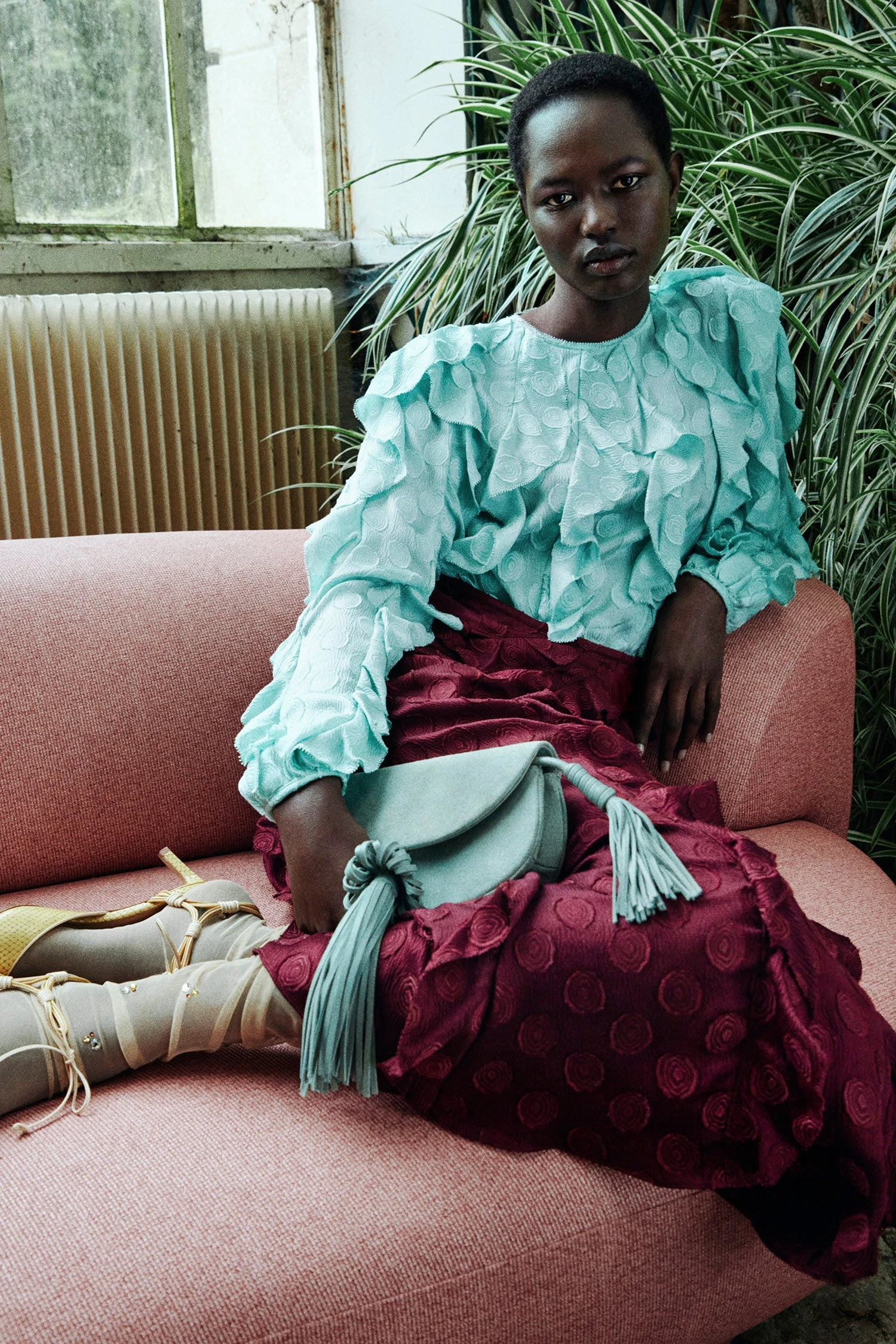 ULLA JOHNSON Poppy Cascading Ruffle Midi Skirt - Claret 6 ULLA JOHNSON Poppy Cascading Ruffle Midi Skirt - Claret - Image 6