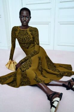 ULLA JOHNSON Callista Long Sleeve Jacquard Dress - Olive -ULLA JOHNSON Outlet UJ PS26 1500x2250 36 NEW