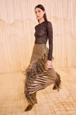 ULLA JOHNSON Arden Asymmetric Fringe Skirt - Tapir