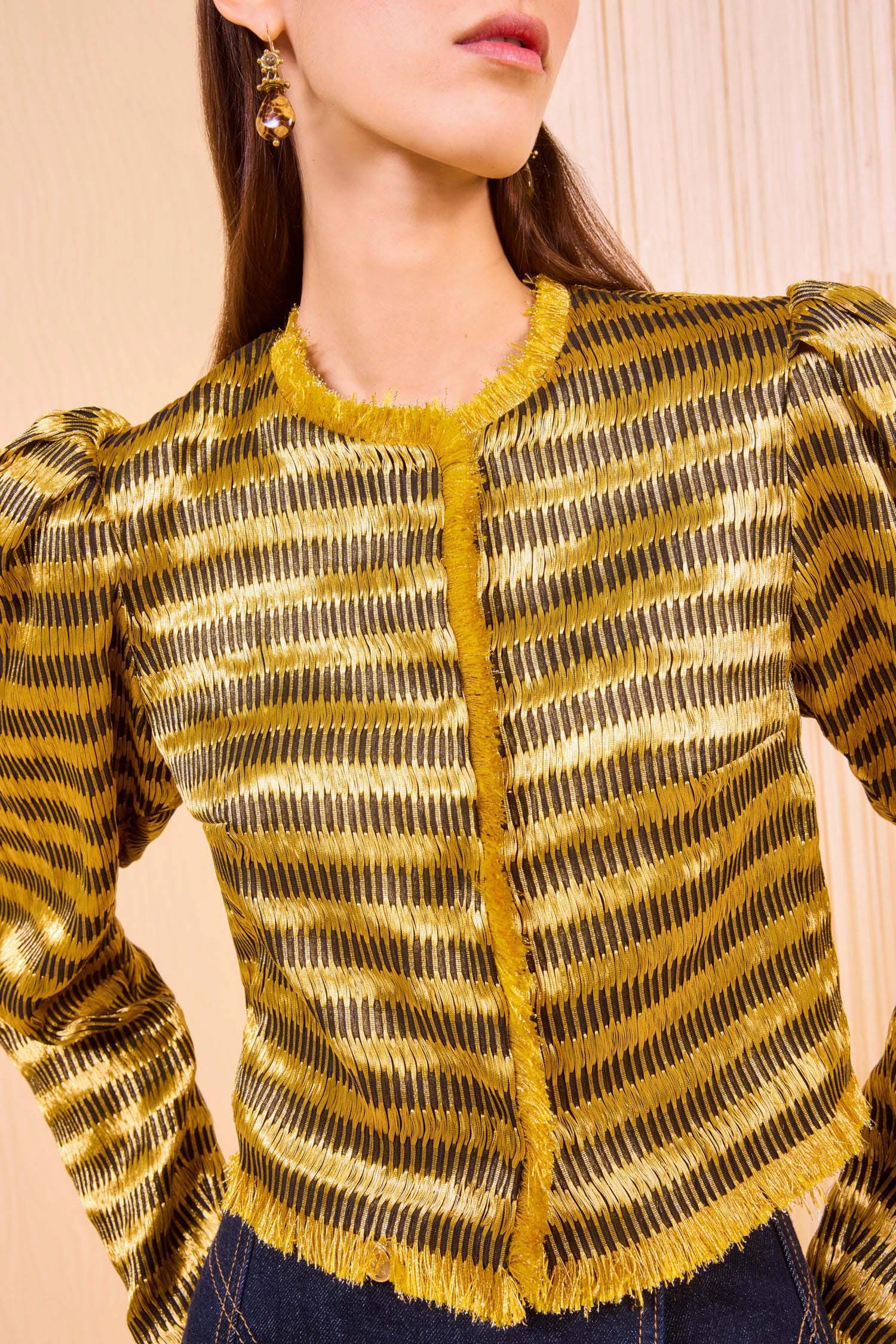 ULLA JOHNSON Belle Collarless Jacket - Gold Spun 2 ULLA JOHNSON Belle Collarless Jacket - Gold Spun - Image 2