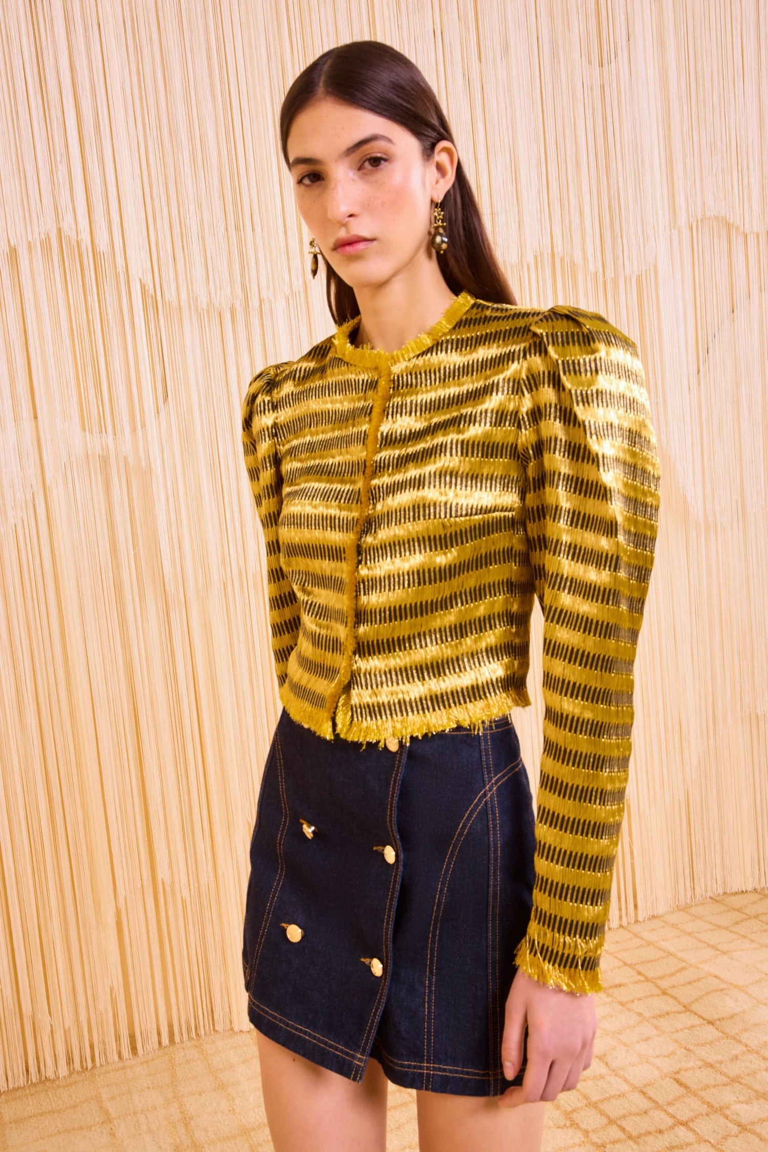 ULLA JOHNSON Belle Collarless Jacket - Gold Spun 3 ULLA JOHNSON Belle Collarless Jacket - Gold Spun - Image 3