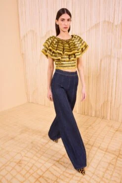 ULLA JOHNSON Clover Ruffle Crop Top - Gold Spun