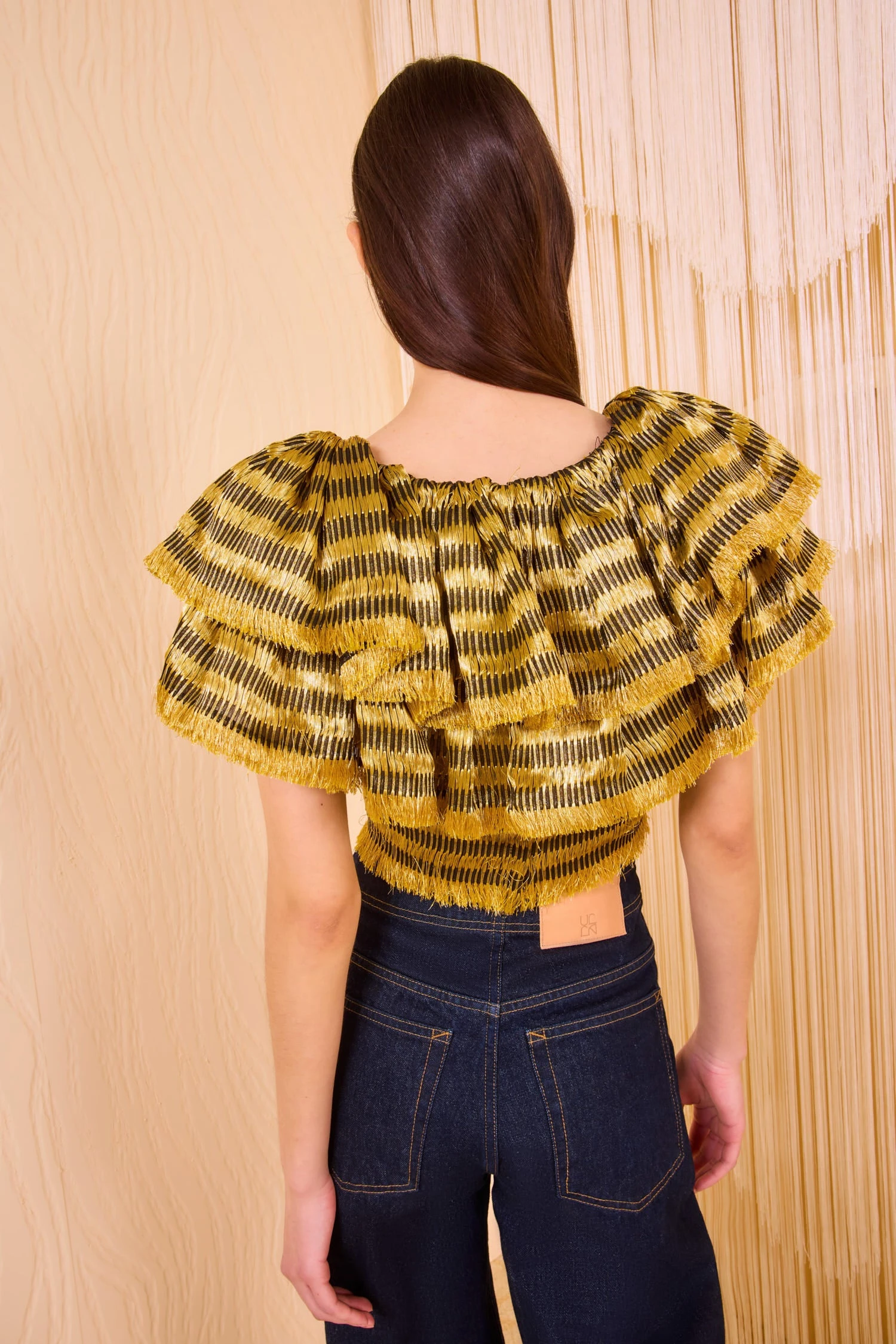 ULLA JOHNSON Clover Ruffle Crop Top - Gold Spun 4 ULLA JOHNSON Clover Ruffle Crop Top - Gold Spun - Image 4
