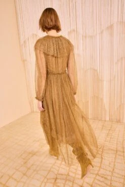 ULLA JOHNSON Helena Ruffle Neckline Long Sleeve Dress - Burnish -ULLA JOHNSON Outlet ULLA JOHNSON Helena Ruffle Neckline Long Sleeve Dress BURNISH PF250145 04 v4