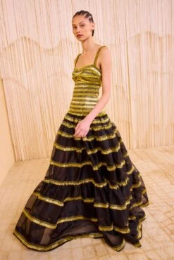 ULLA JOHNSON Kaleo Drop Waist Gown - Gold Spun -ULLA JOHNSON Outlet ULLA JOHNSON Kaleo Drop Waist Gown GOLD SPUN PF250157 03 v4