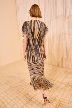 ULLA JOHNSON Nikita Fringe Sleeve Midi Dress - Tapir 8 ULLA JOHNSON Nikita Fringe Sleeve Midi Dress - Tapir -ULLA JOHNSON Outlet ULLA JOHNSON Nikita Fringe Sleeve Midi Dress TAPIR PF250159 04 v4