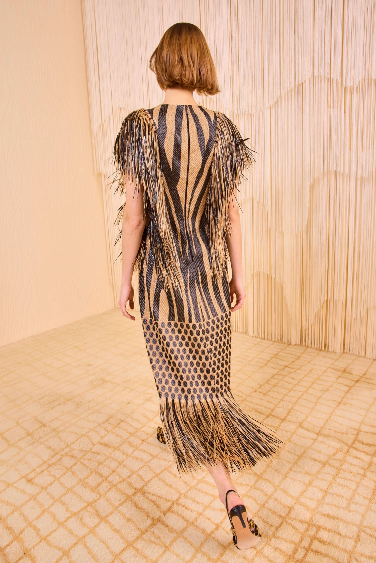 ULLA JOHNSON Nikita Fringe Sleeve Midi Dress - Tapir 4 ULLA JOHNSON Nikita Fringe Sleeve Midi Dress - Tapir - Image 4