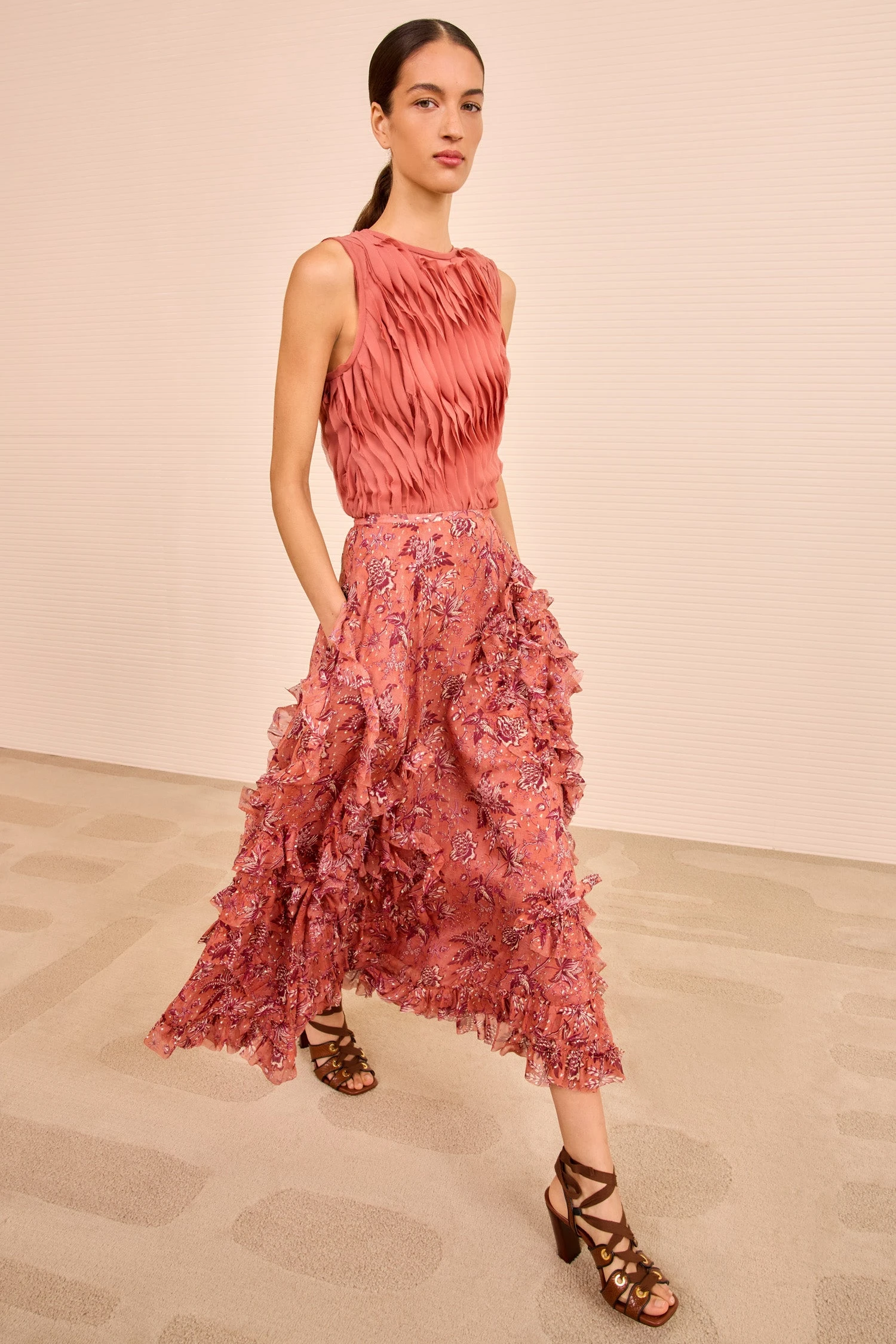 ULLA JOHNSON Adele Cascading Ruffle Skirt - Oleander 1 ULLA JOHNSON Adele Cascading Ruffle Skirt - Oleander