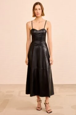 ULLA JOHNSON Adelina Midi Leather Dress - Noir