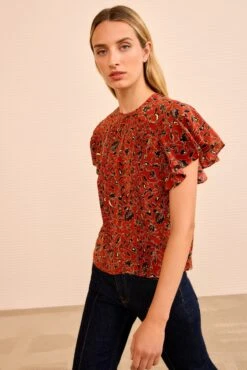 ULLA JOHNSON Adoni Short Sleeve Top - Terracotta