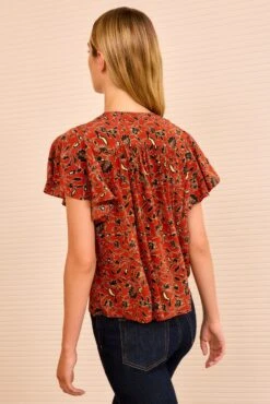 ULLA JOHNSON Adoni Short Sleeve Top - Terracotta -ULLA JOHNSON Outlet ULLAJOHNSON AdoniSilkFlutterSleeveTop TERRACOTTA PS260242 04