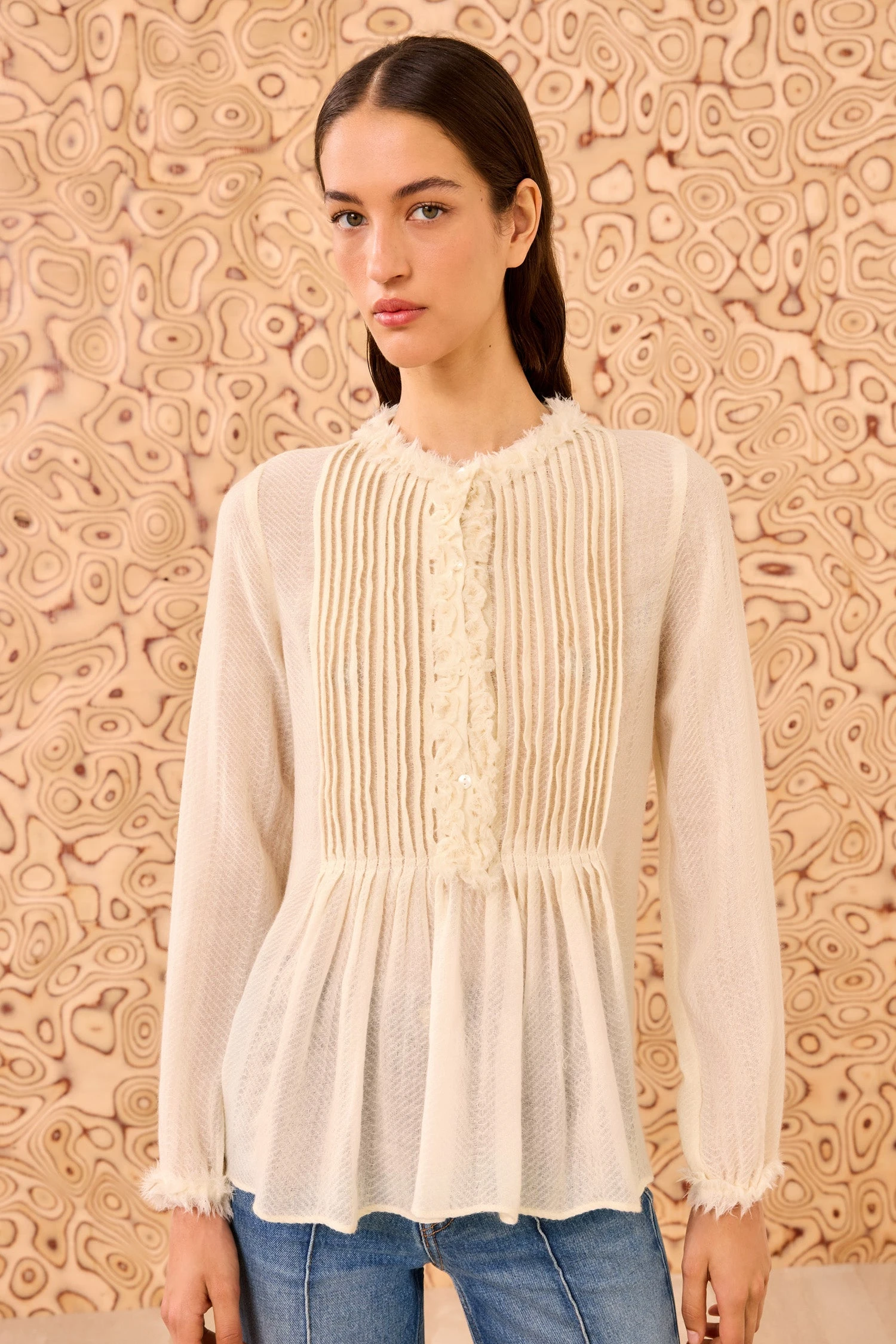 ULLA JOHNSON Adriel Long Sleeve Tunic Blouse - Cowrie 1 ULLA JOHNSON Adriel Long Sleeve Tunic Blouse - Cowrie