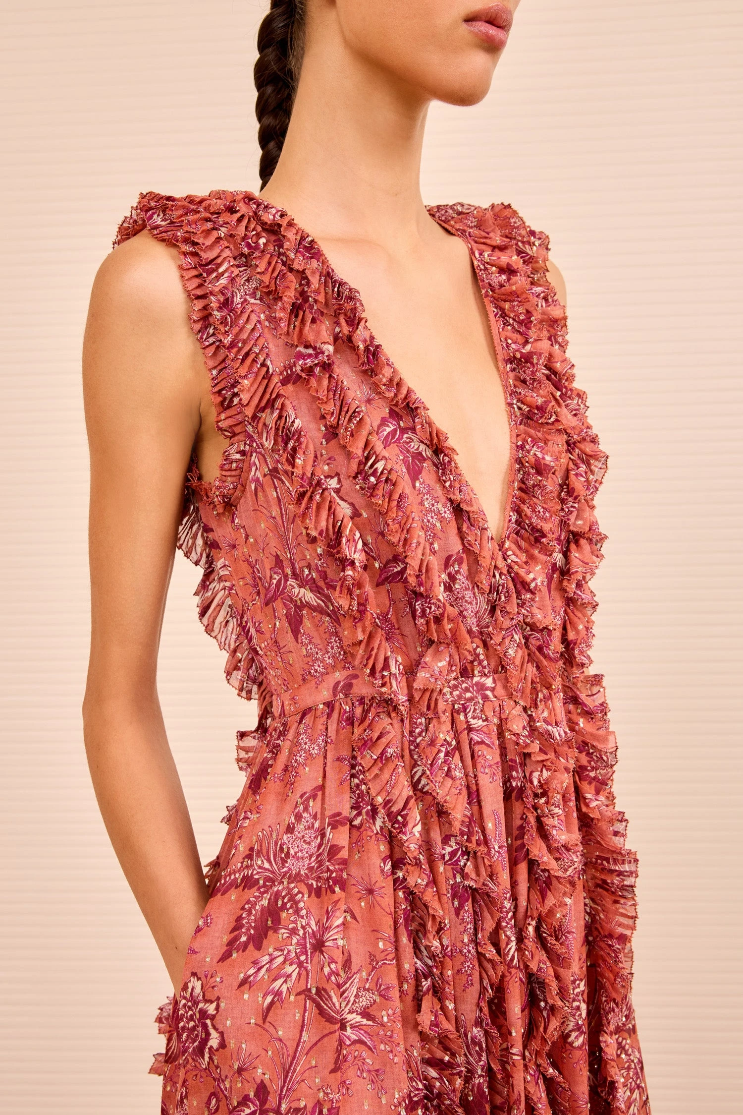 ULLA JOHNSON Aida Cascading Ruffle Gown - Oleander 2 ULLA JOHNSON Aida Cascading Ruffle Gown - Oleander - Image 2