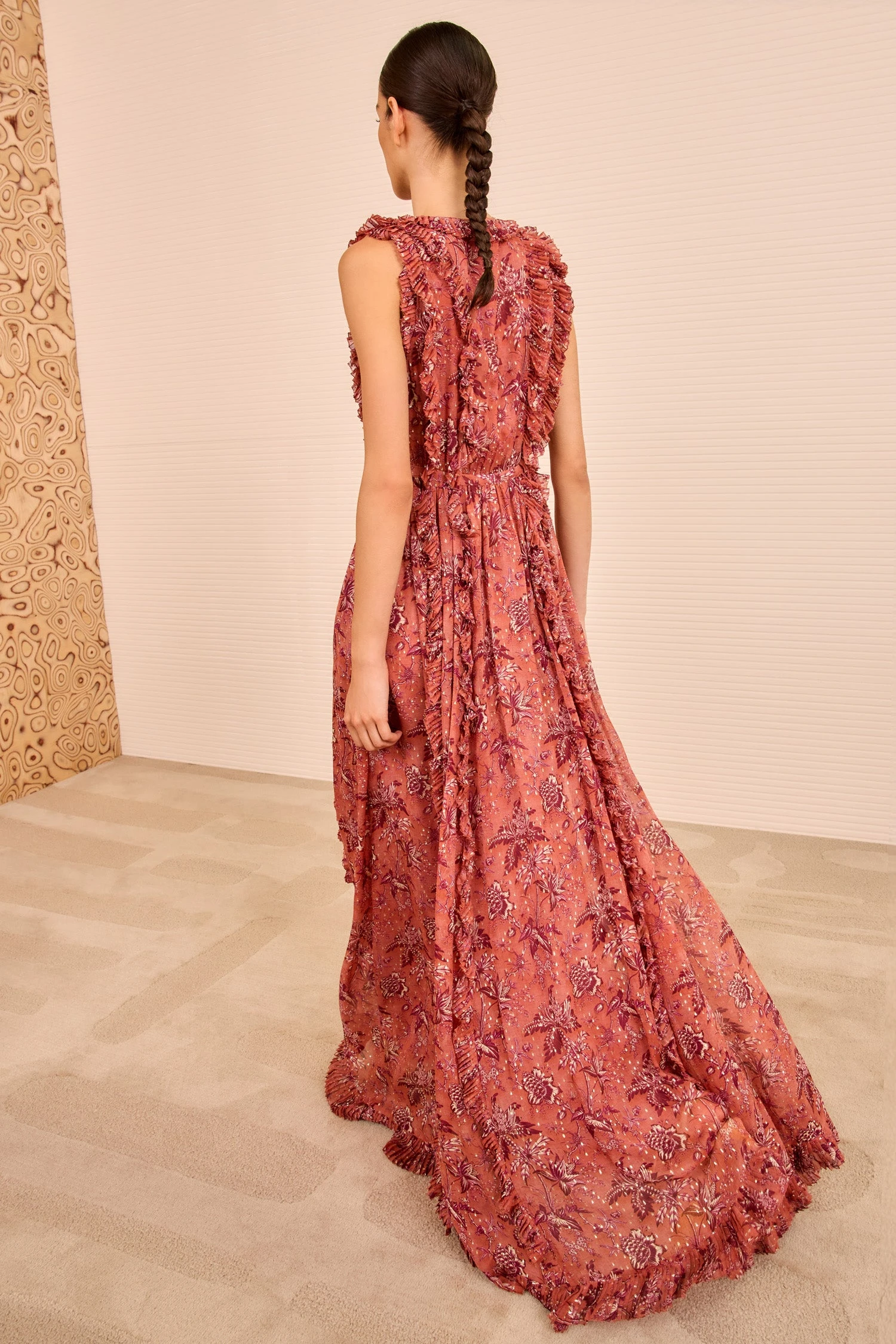 ULLA JOHNSON Aida Cascading Ruffle Gown - Oleander 4 ULLA JOHNSON Aida Cascading Ruffle Gown - Oleander - Image 4