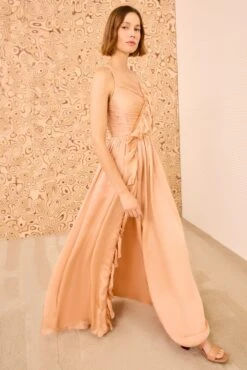 ULLA JOHNSON Aisha Pleated Asymmetrical Gown - Sand