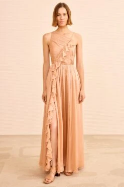 ULLA JOHNSON Aisha Pleated Asymmetrical Gown - Sand -ULLA JOHNSON Outlet ULLAJOHNSON AishaPleatedAsymmetricalGown SAND PS260131 03