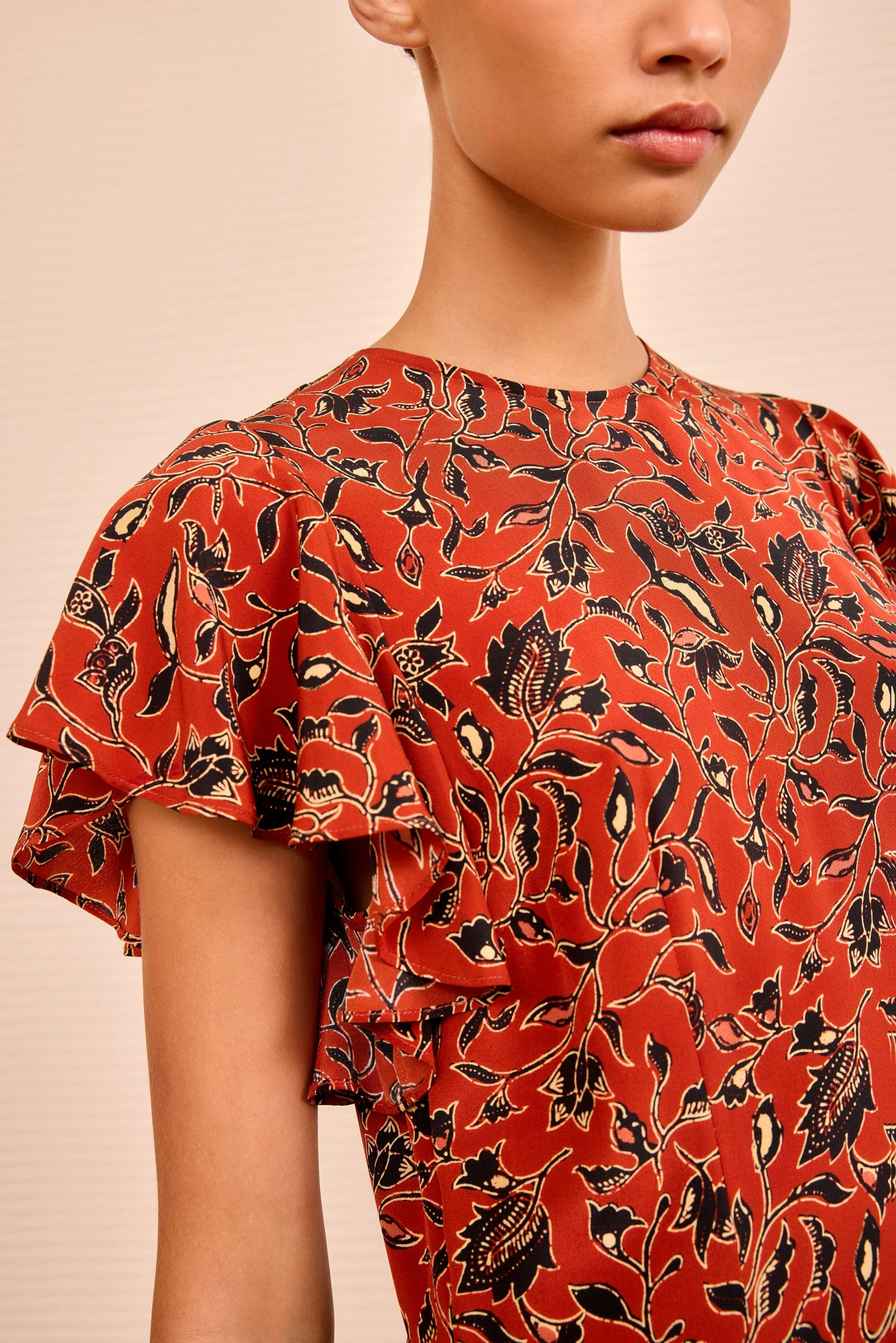 ULLA JOHNSON Amaia Cascading Ruffle Midi Dress - Terracotta 2 ULLA JOHNSON Amaia Cascading Ruffle Midi Dress - Terracotta - Image 2