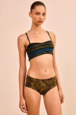 ULLA JOHNSON Amalfi Mid Rise Bikini Bottom - Olive Flora