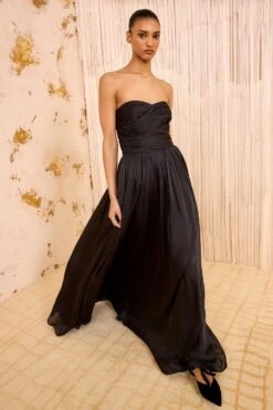 ULLA JOHNSON Anastasia Silk Wrapped Strapless Gown - Noir