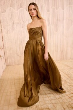 ULLA JOHNSON Anastasia Silk Wrapped Strapless Gown - Willow