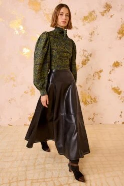 ULLA JOHNSON Aninda Leather Midi Skirt - Noir