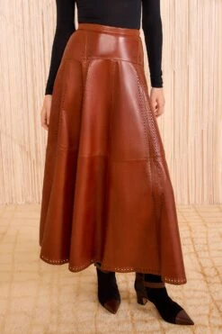 ULLA JOHNSON Aninda Leather Midi Skirt - Wenge