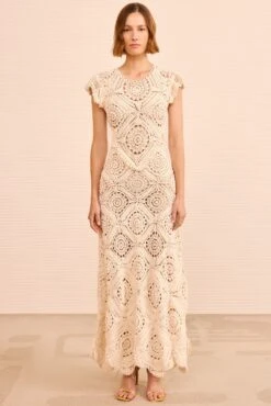 ULLA JOHNSON Annalisa Hand Crochet Dress - Cowrie 6 ULLA JOHNSON Annalisa Hand Crochet Dress - Cowrie -ULLA JOHNSON Outlet ULLAJOHNSON AnnalisaCrochetDress COWRIE PS260706 03