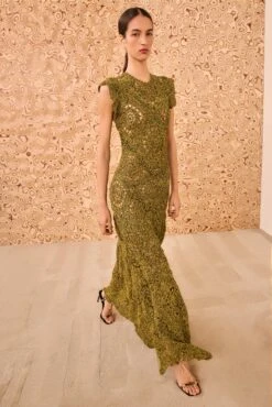 ULLA JOHNSON Annalisa Hand Crochet Dress - Olive