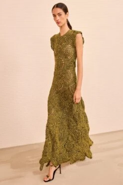 ULLA JOHNSON Annalisa Hand Crochet Dress - Olive -ULLA JOHNSON Outlet ULLAJOHNSON AnnalisaCrochetDress OLIVE PS260706 03