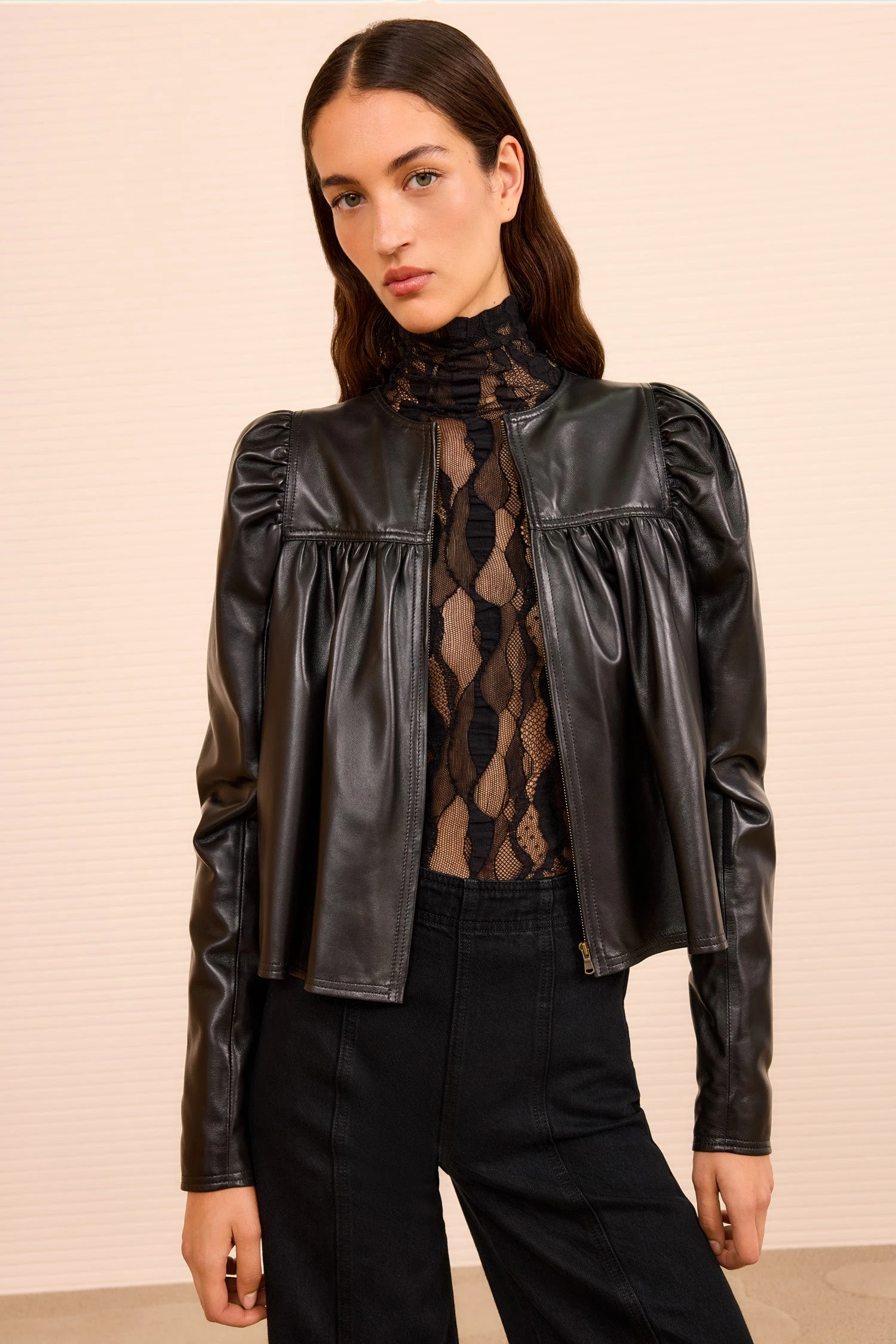 ULLA JOHNSON Anouk Zip Up Leather Jacket - Noir 1 ULLA JOHNSON Anouk Zip Up Leather Jacket - Noir