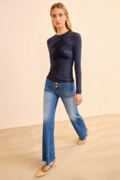 ULLA JOHNSON Asha Ruched LS Top - Midnight